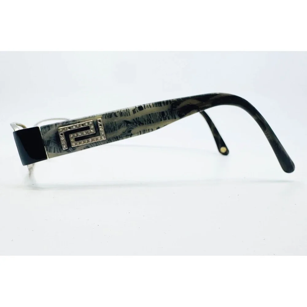 Versace Eyeglasses Womens Silver Black Greca Rhinestone 1122-B 51-17-135